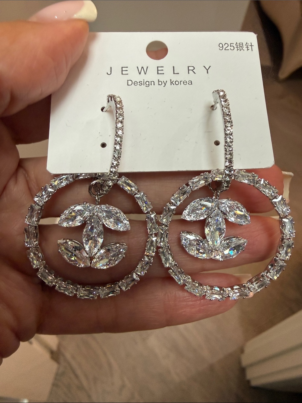 Crystal Hoop Drop Earrings by - Clear/Silver Sparkle